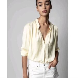 Zadig And Voltaire Tink Satin Blouse Popover V Neck Butter Yellow Size Medium